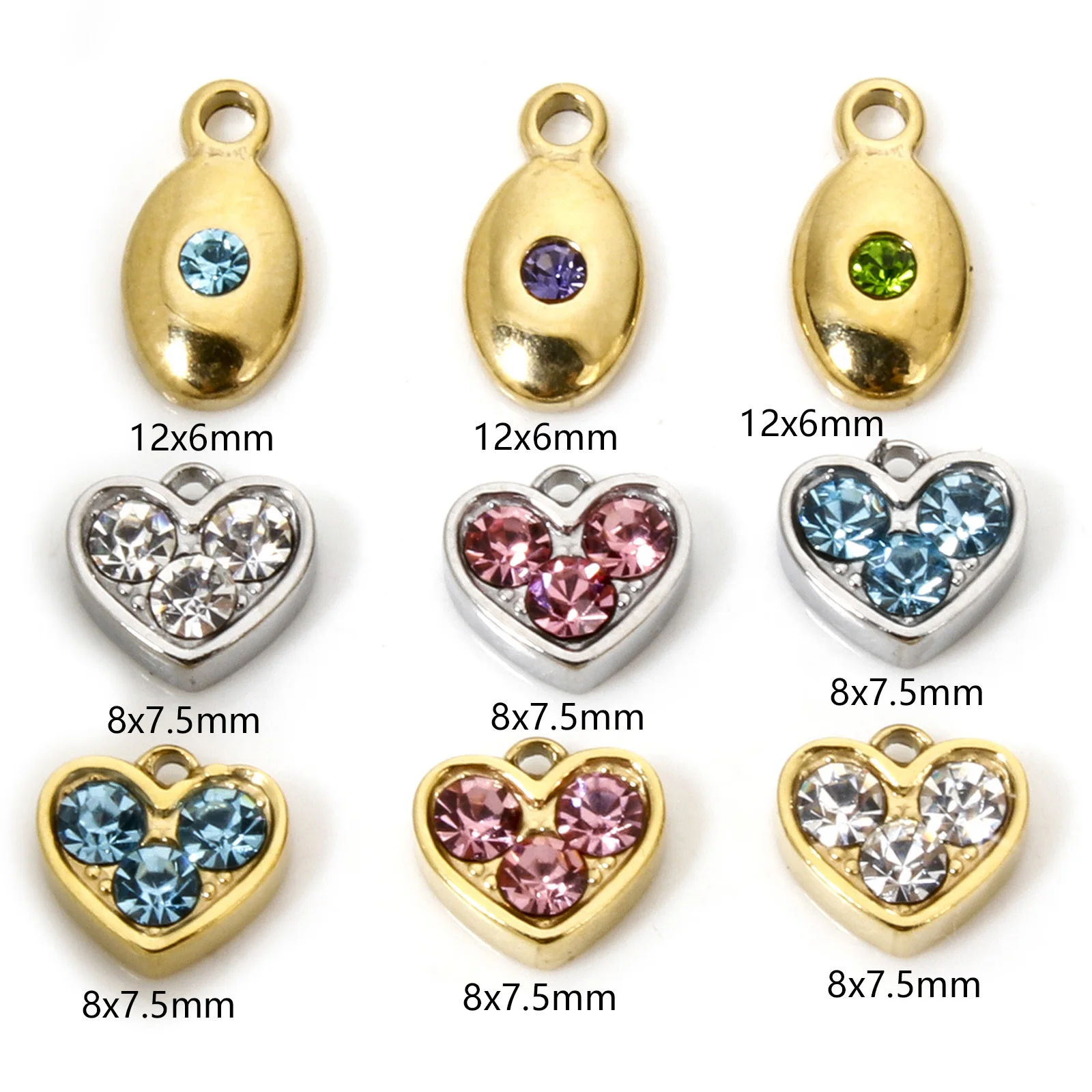 1pc Stainless Steel Charms Valentine's Day Multicolor Heart Multicolor Rhinestone Pendant DIY Necklace Earrings Women Jewelry