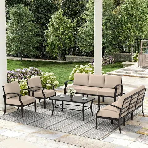 Aluminum Patio Sofa Set 8-seat Outdoor Sectional w/5.1" Cushions, Conversation Furniture for Porch Backyard Poolside, Customized