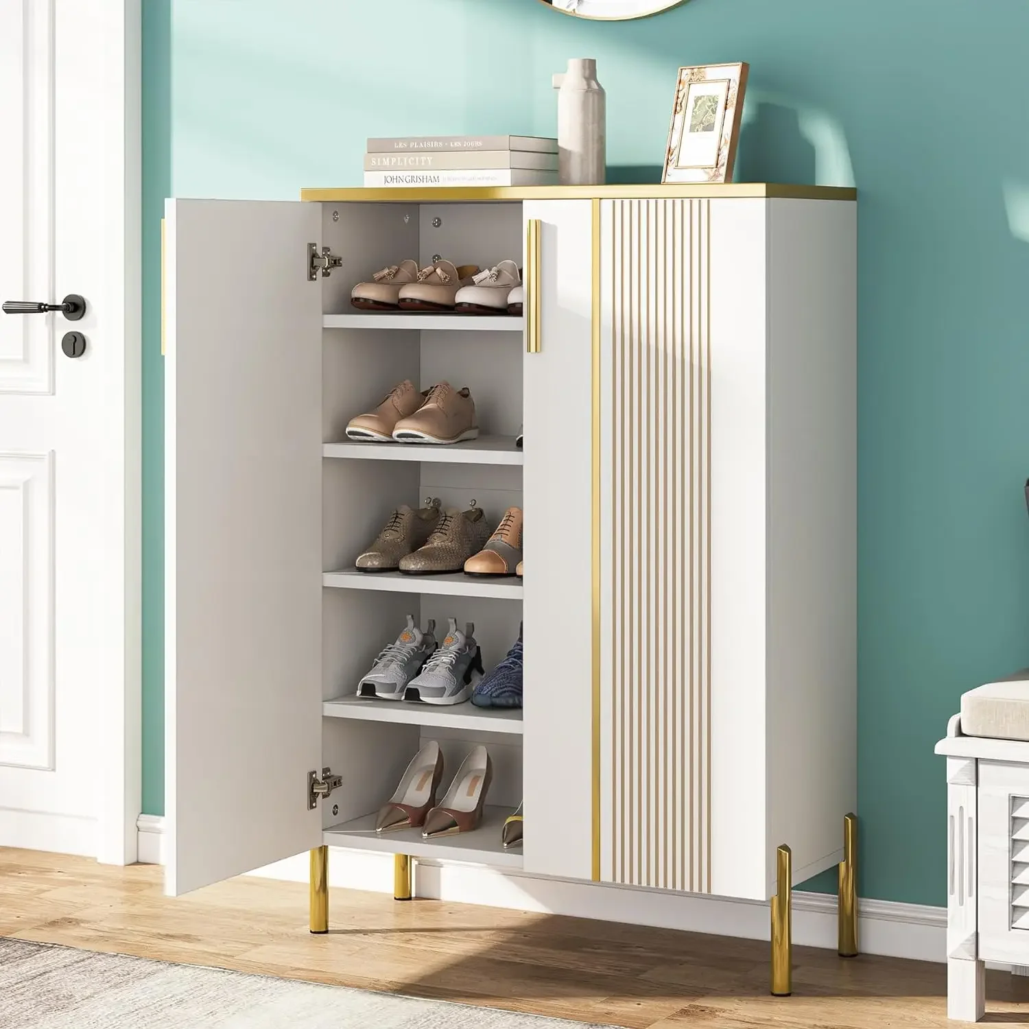 

Shoe Cabinet with Doors, 6-Tier Shoe Storage Cabinet with Adjustable Shelves, Wooden Shoes Rack Shoe Storage Organizer