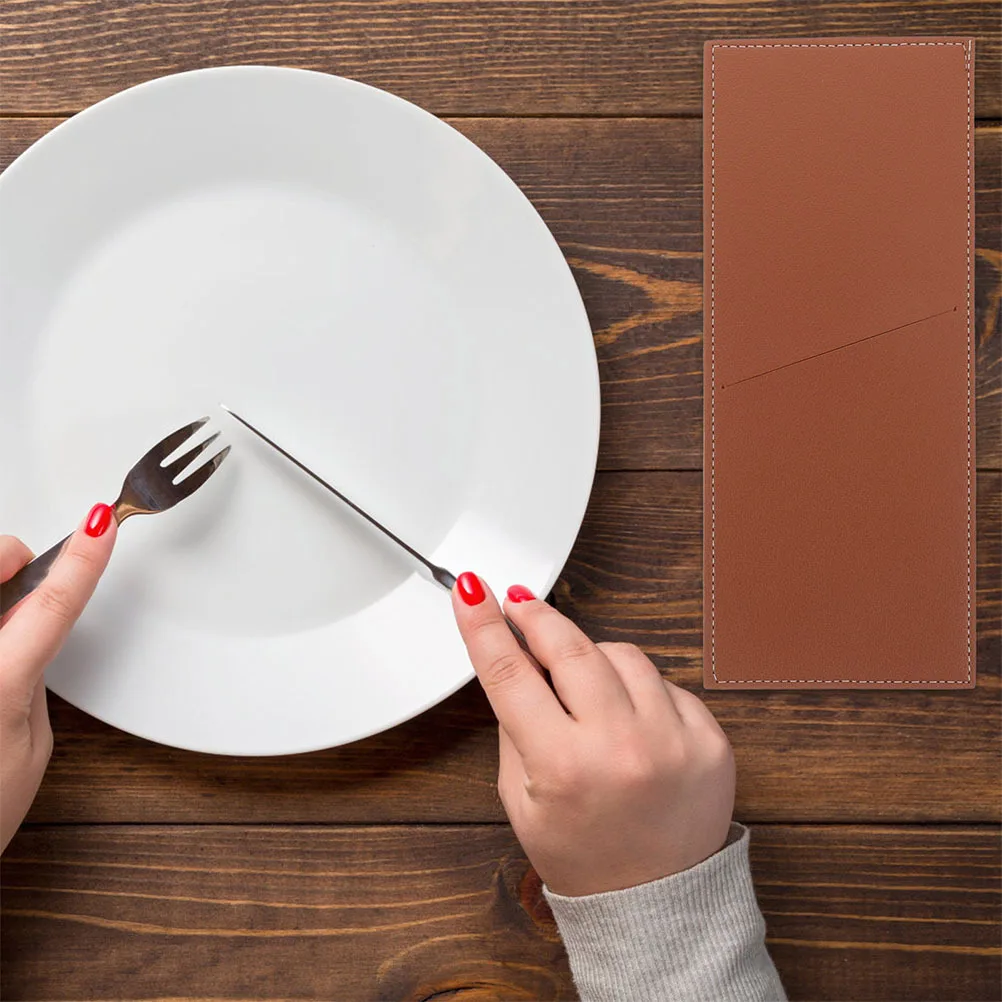 

PU Cutlery Sleeve Silverware Holder Elegant Organizer Pouch for Party Dinner Wedding Rustic Utensil Storage Case