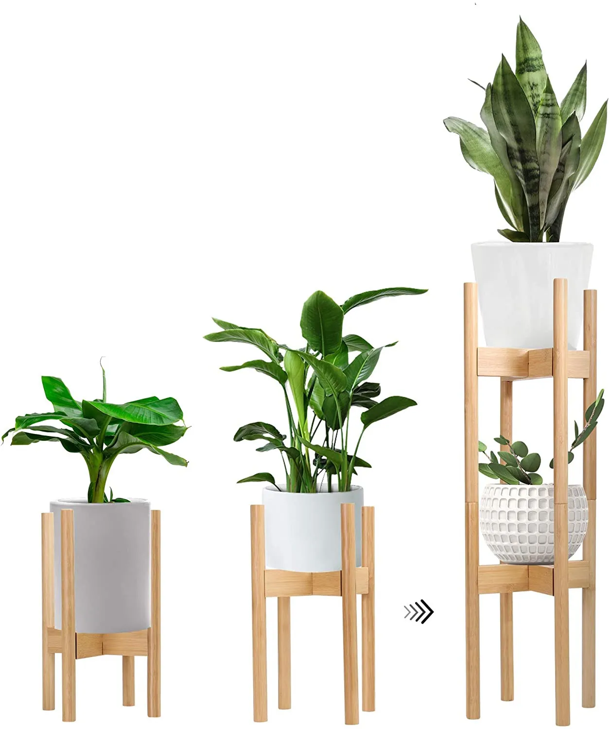 hot saltMid Century Bamboo Wood Corner Stackable Tall Plant Flower Stand Holder Indoor Adjustable for Home Garden Decoration
