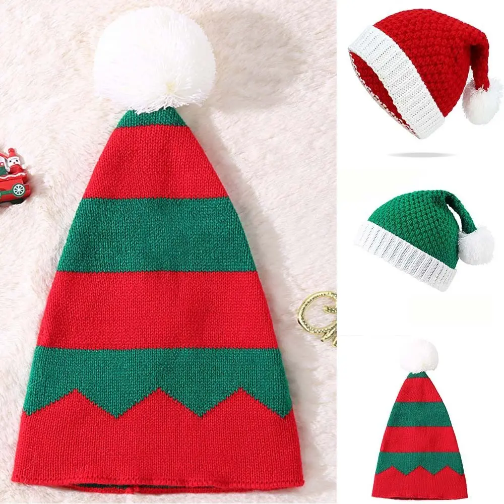 

Outdoor Strip Knitted Christmas Hat Cloth Accessories Knitting Ball Soft Beanie Muffler Cartoon Santa Hat Girls