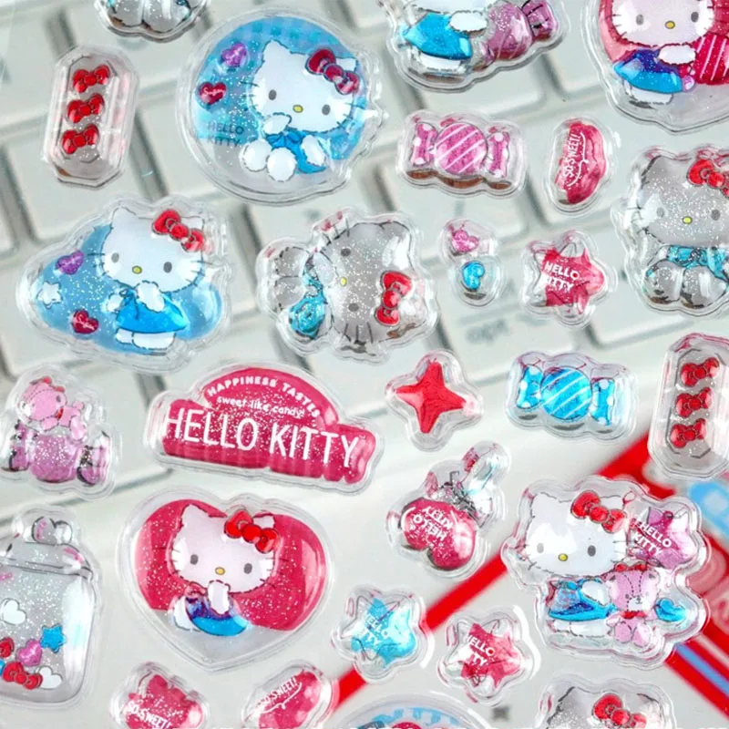 Kawaii مرحبا كيتي كريستال 3D ملصقات الإغاثة الإبداعية الطرفية الحالات الهاتف الديكور طالب مكافأة ملصقات هدايا عيد الميلاد
