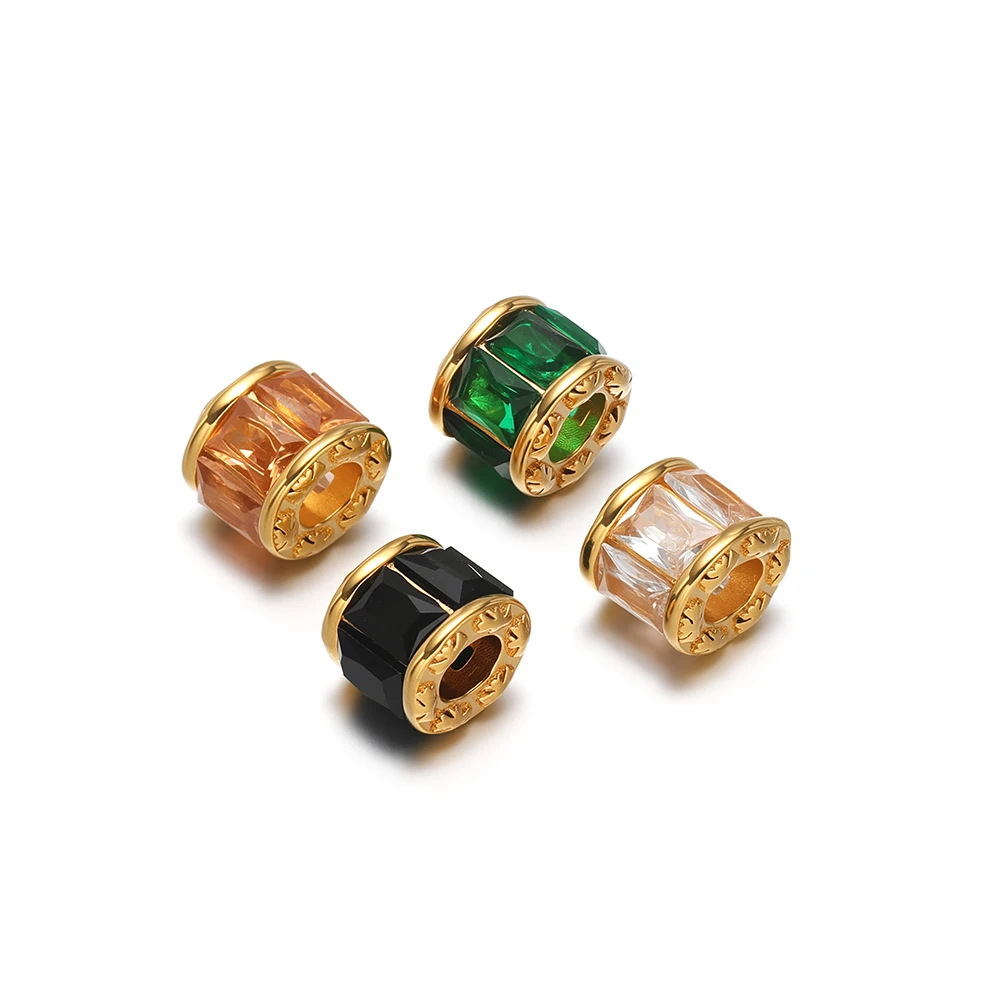 

3pcs Stainless Steel Exquisite Zircon Barrel Beads Spacer Hole Beads for DIY Jewelry Necklace Bracelet Earrings Making Wholesale