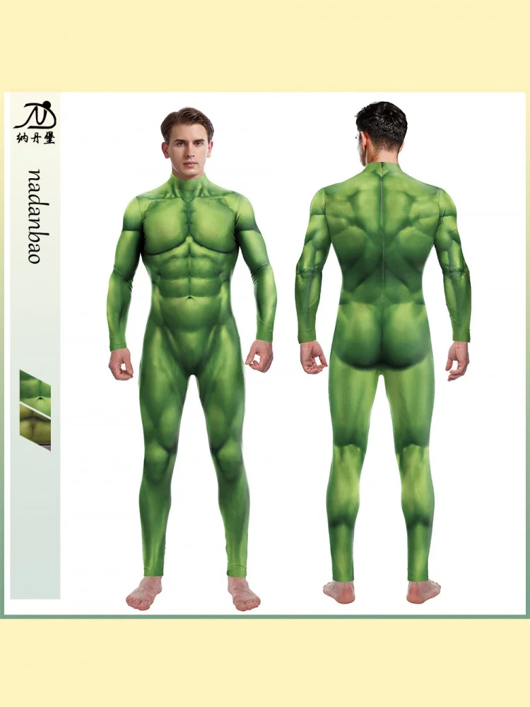 een-Disfraz de Halloween con estampado Digital, traje de Cosplay, mono musculoso de rendimiento, traje de actuación humana de una pieza ajustado