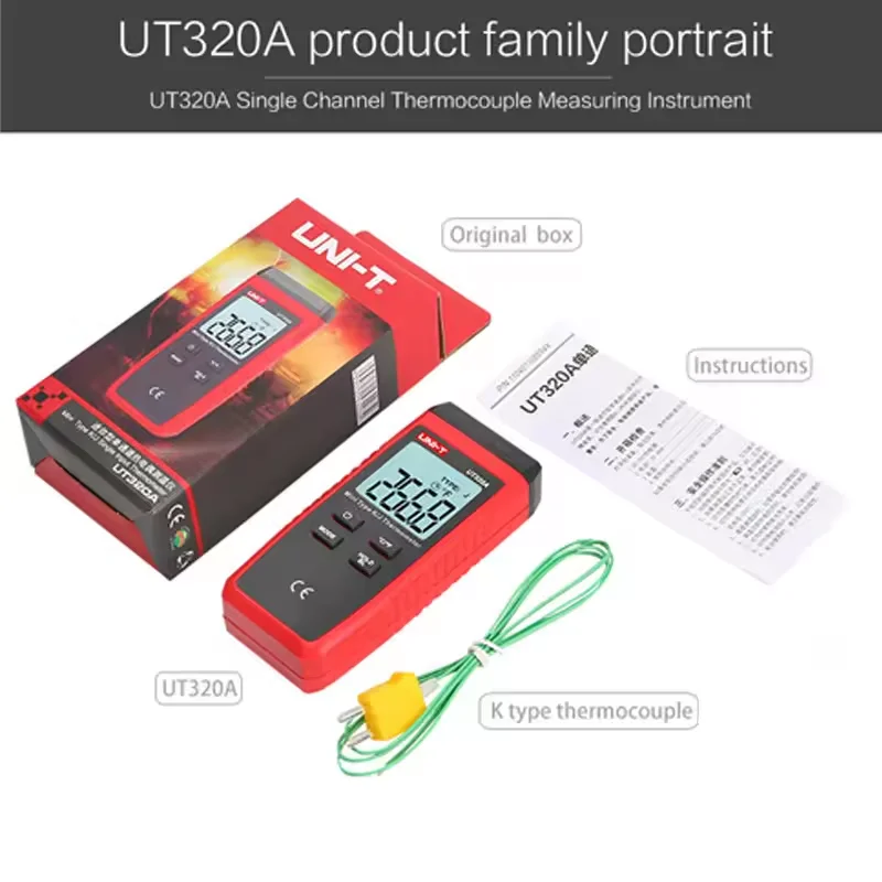 UNI-T UT320D K/J Thermokoppelthermometer UT320A Mini digitale temperatuurmeter -50 ~ 1200 ℃ Contacttype thermometers
