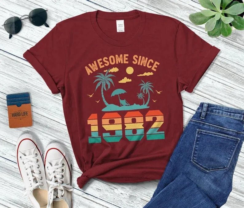 Since 1982 Vintage Retro Birthday T-Shirt, Vintage For Men Or Women 40th Birthday 100% Cotton Gift Streetwear harajuku Fashion