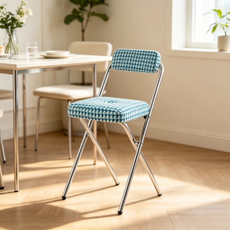 Dopamine Folding Dining Chair Luxury Premium Upholstered Stool Space Saving Island Bar Chair Aesthetics Living Room Furniture