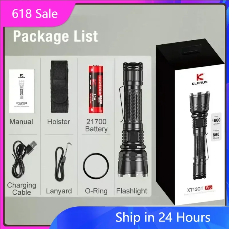 

Original Klarus XT12GT PRO 1600Lumen Rechargeable Tactical Flashlight High-performance Lantern Torch With 18650 5000mAh Battery