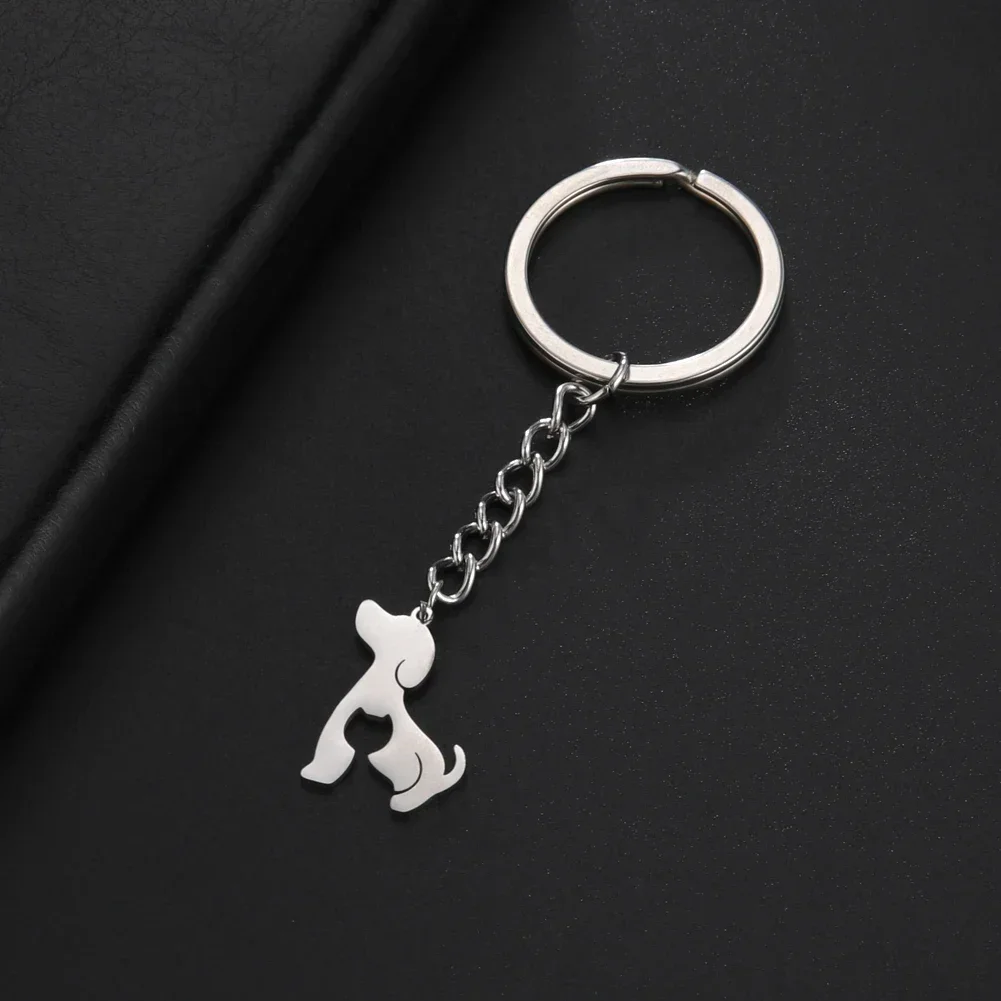 Dog Cat Keychain Animal Key Chain Ring Family Gift For Woman Men Kid Child Silver Color Stainless Steel Pendant Jewelry