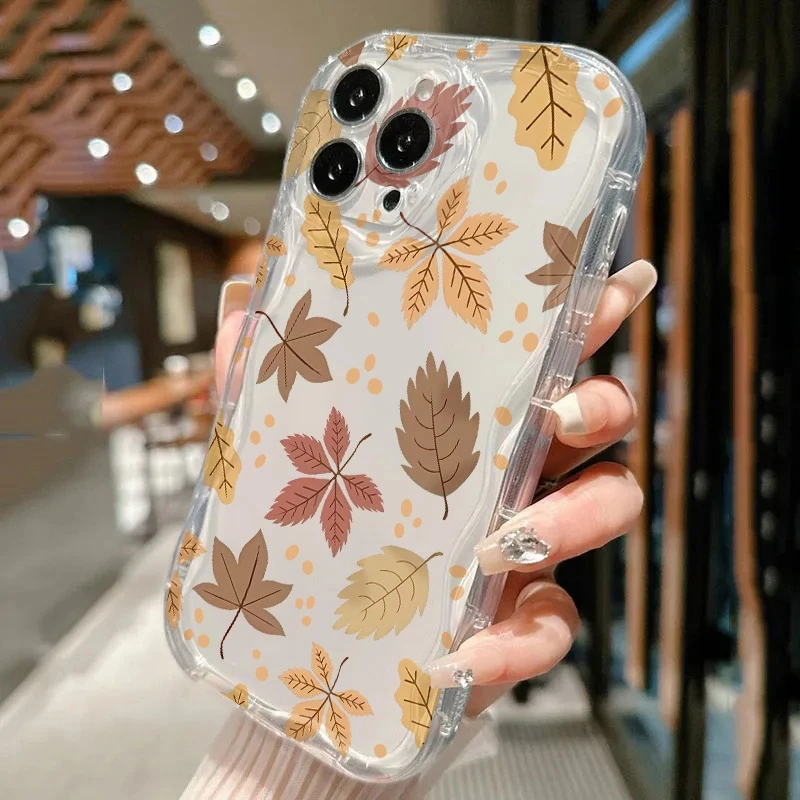 الخريف أوراق القيقب نمط متموج منحني جراب هاتف ل Xiaomi 15 14 13 12 برو 11 لايت 5G 14T 12T للصدمات واضح لينة غطاء من البولي يوريثان