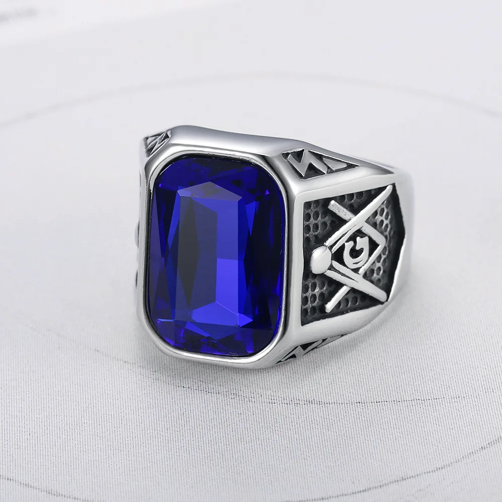 Punk Masonic Rings big stone For Men Sliver Color Stainless Steel Vintage AG Freemason Classic Jewelry Gifts Dropshipping
