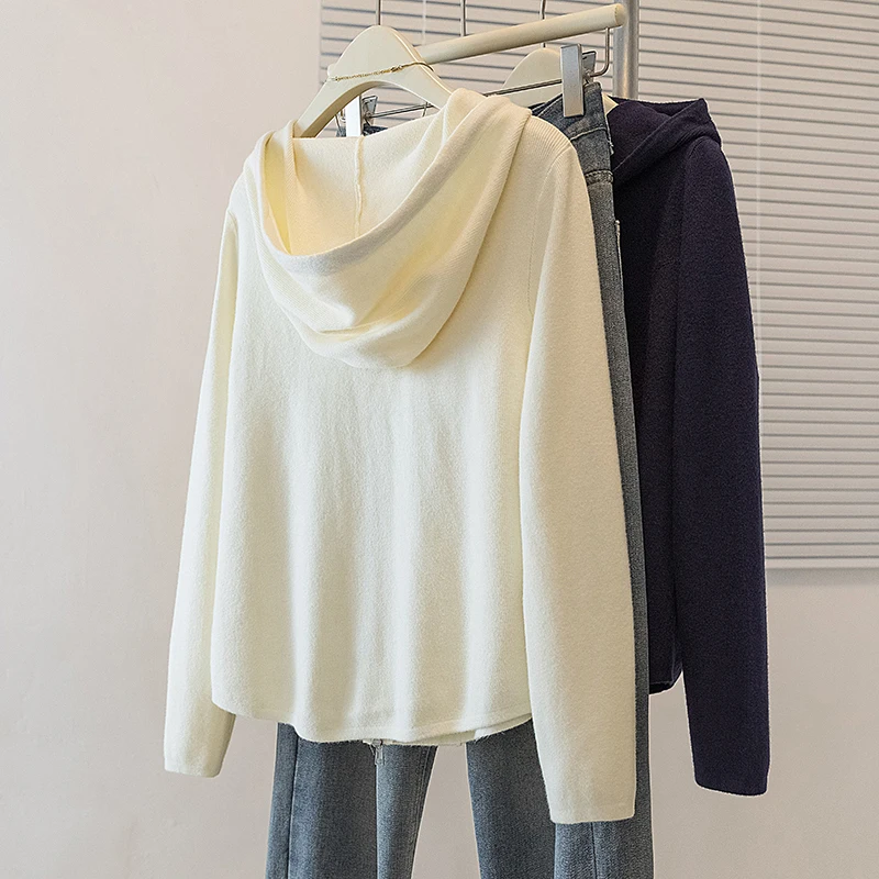 HKSH Hooded Knitted Top For Women Autumn New Zipper Long Sleeve High Street Elegant Tide Chic OverSized Sweater Cardigan HK10990