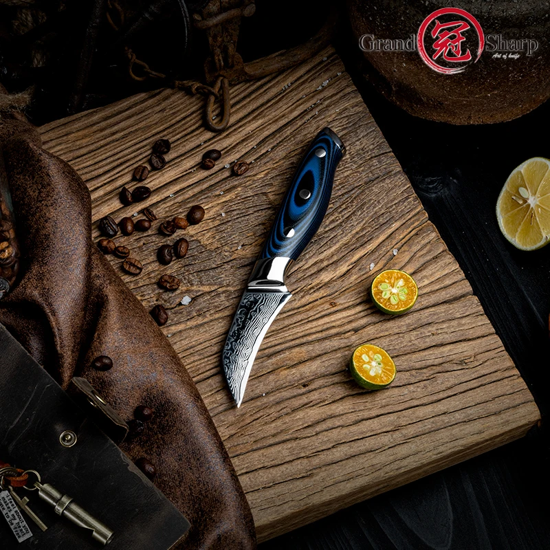 Grandsharp 3.5 Inch Professional Paring Knife AUS-10 Japanese 67 Layers Damascus Steel Peeling Fruit Kitchen Knife G10 Handle