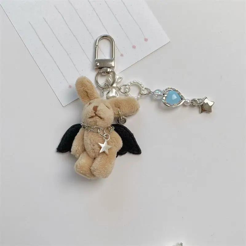 Stylish Punk Angel Bunny Soft Keychain Pendant Telephone Chain Backpack Charm Trendy Female Bag Hanging Pair Accessory Souvenir view 5