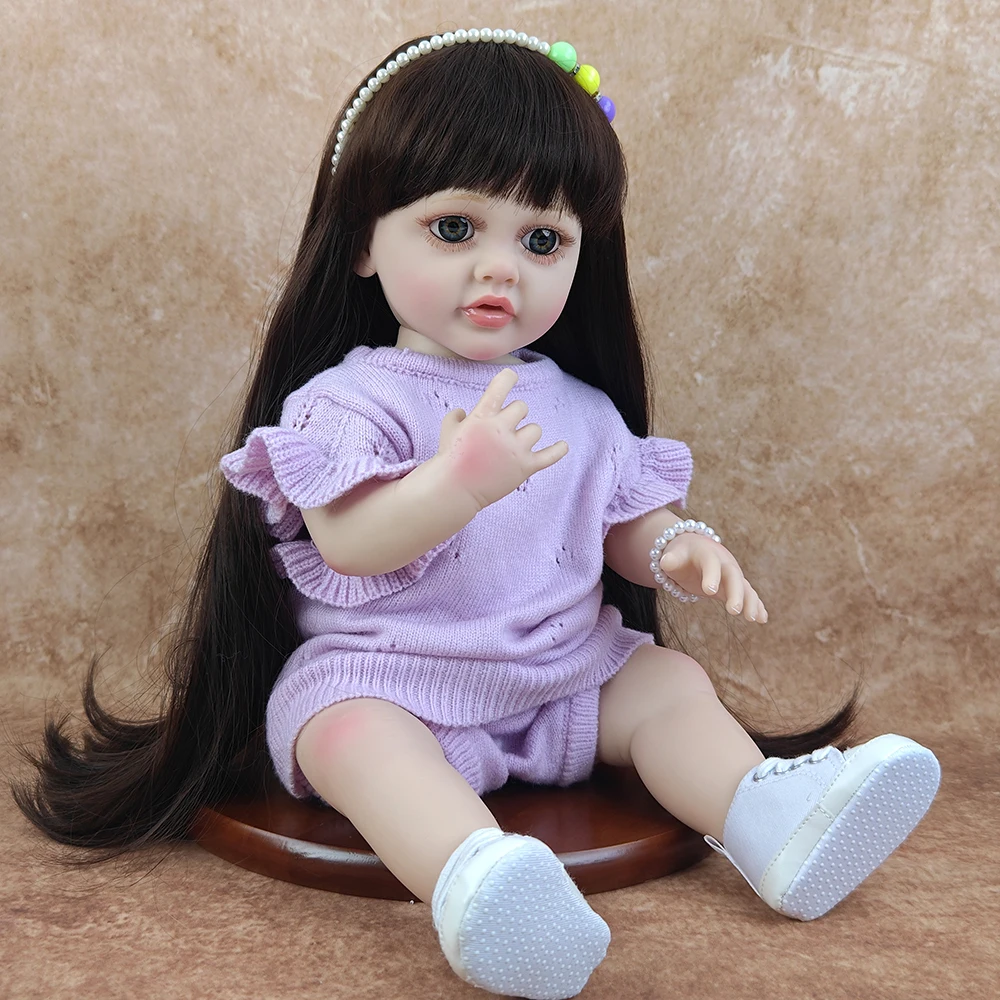 22Inch Handmade Realistic Reborn Baby Dolls Soft Vinyl Body with Toy Accessories Like a Lifelike Baby Girl Kids Birthday Gift