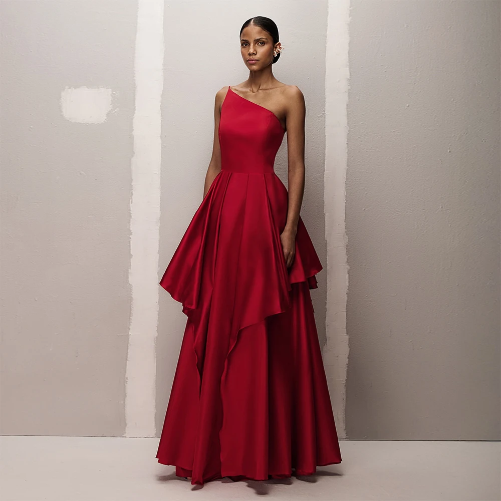 

Burgundy Evening Dresses 2025 One Shoulder A Line Ruffle Elegant Evening Gowns Long Floor Length Sleeveless Formal Party Dress