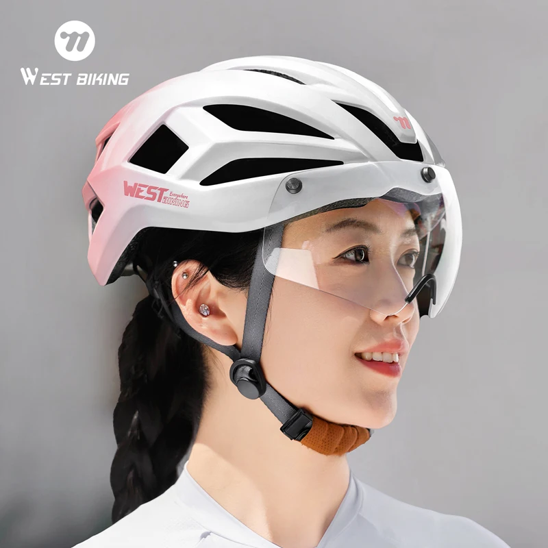 

WEST BIKING Unisex Lightweight Cycling Helmet with Magnetic Windshield Breathable Safety Cap for Men And Women with Lenses