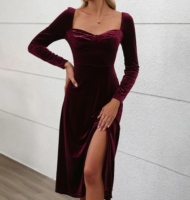 Sexy Elegant Dresses for Wome Party Velvet Long Dress Split Dress 2025 Autumn Winter Spring New Fashion Female Clothing Outfits