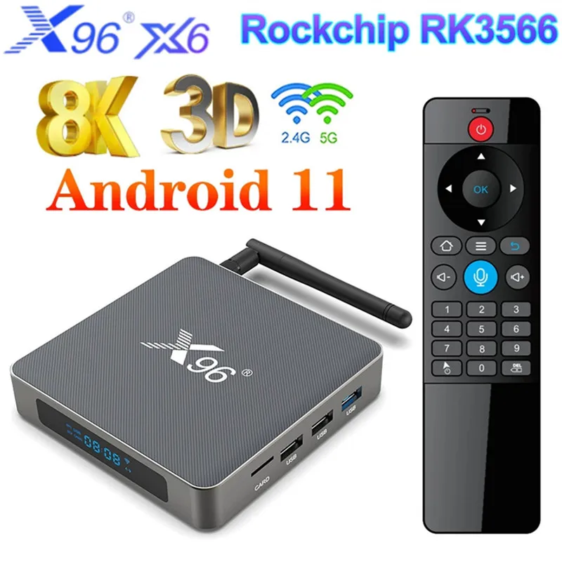 Décodeur TV X96 X6, Android 11.0, 4 Go, 8 Go de RAM, 32 Go, 64 Go, 128 Go, Dean RK3566, prend en charge 8K, 3D, 2.4G, 5G, touristes, WiFi, 1000M, BT4.X