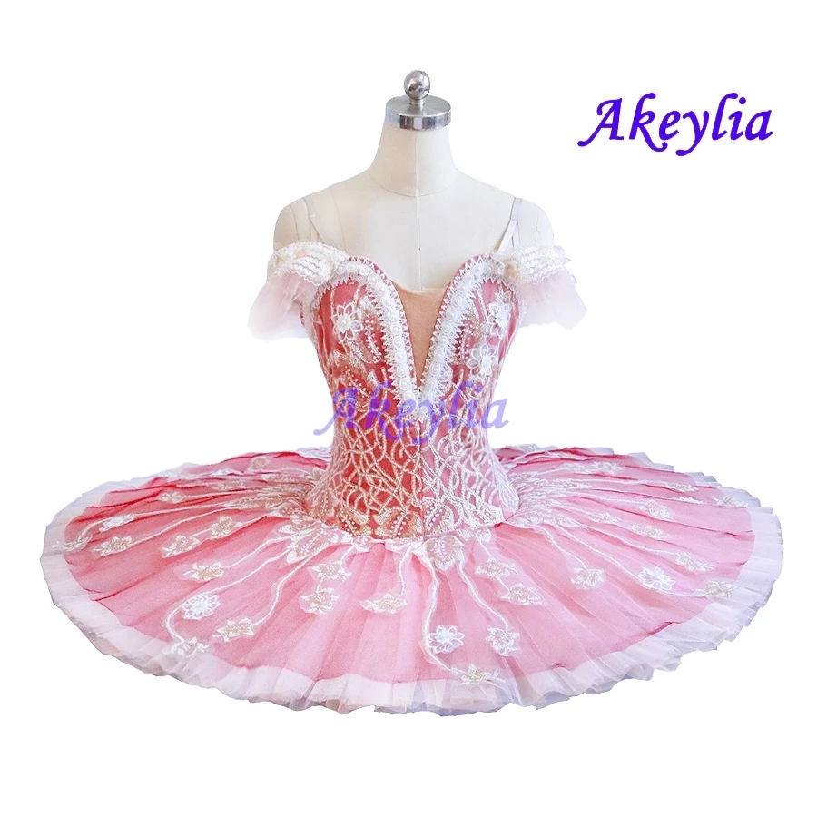 Professional ballet tutu watermelon red girls peformance tutu beige flower fairy doll classical pancake stage Dress pink JN9073