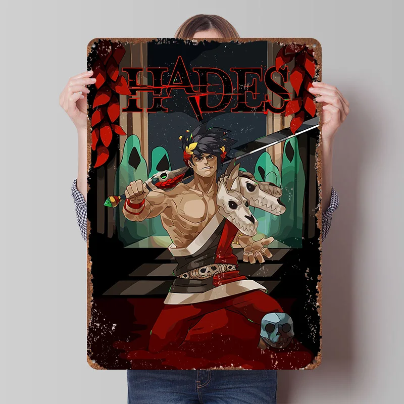 Hades Game Character Tin Plaque Poster Customized Wall Art Retro Vintage Metal Signs for Man Cave Gaming Room Decoration Cozy