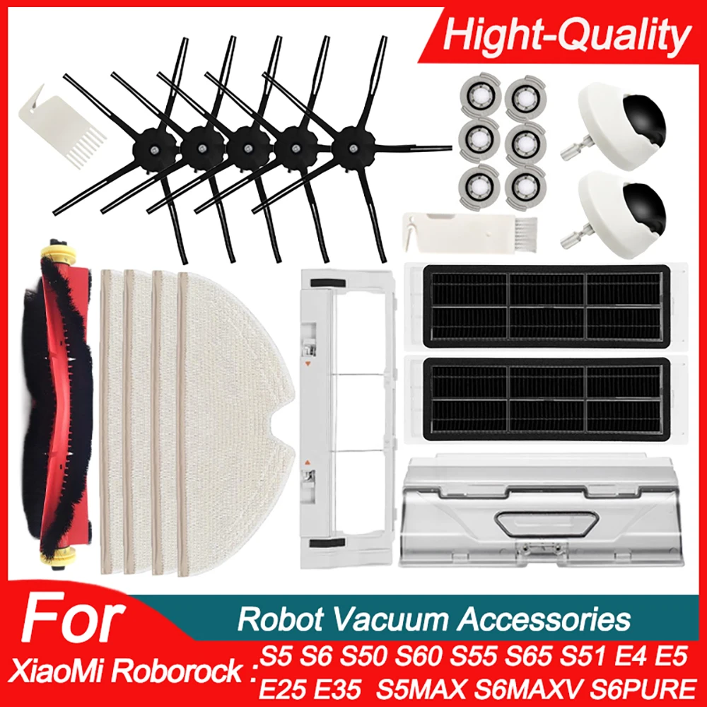 

Xiaom Roborock S5/S50/S51/S55/S60/S6/E4/E5 Vacuum Cleaner Spare Parts: HEPA Filter，Mop Rag，Roller/Side Brush，Water core Optional