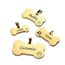 Stainless Steel Personalized Dog Tag Custom Engraved Bone Dog Charm for Pet Collar Stainless Steel Dog ID Name Tag Gift for Pet