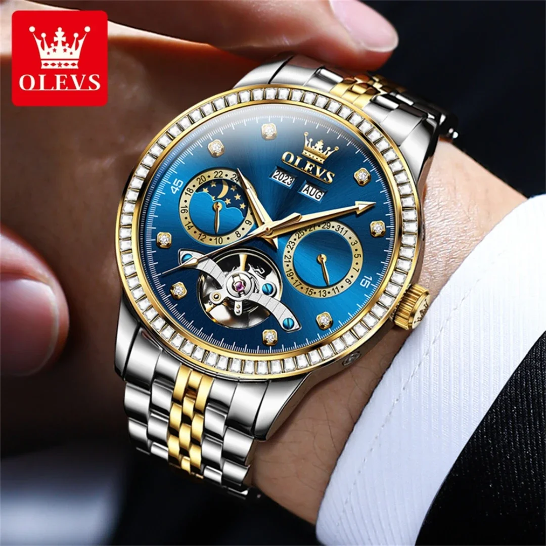 OLEVS 7016 Mechanical Fashion Watch Stainless Steel Watchband Round-dial Month Display Calendar