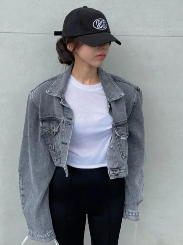 

ort Denim Jaet Women's Loose Long Sve Turn-down Collar Casual Outerwear Autumn New Sle Small Label Faionable