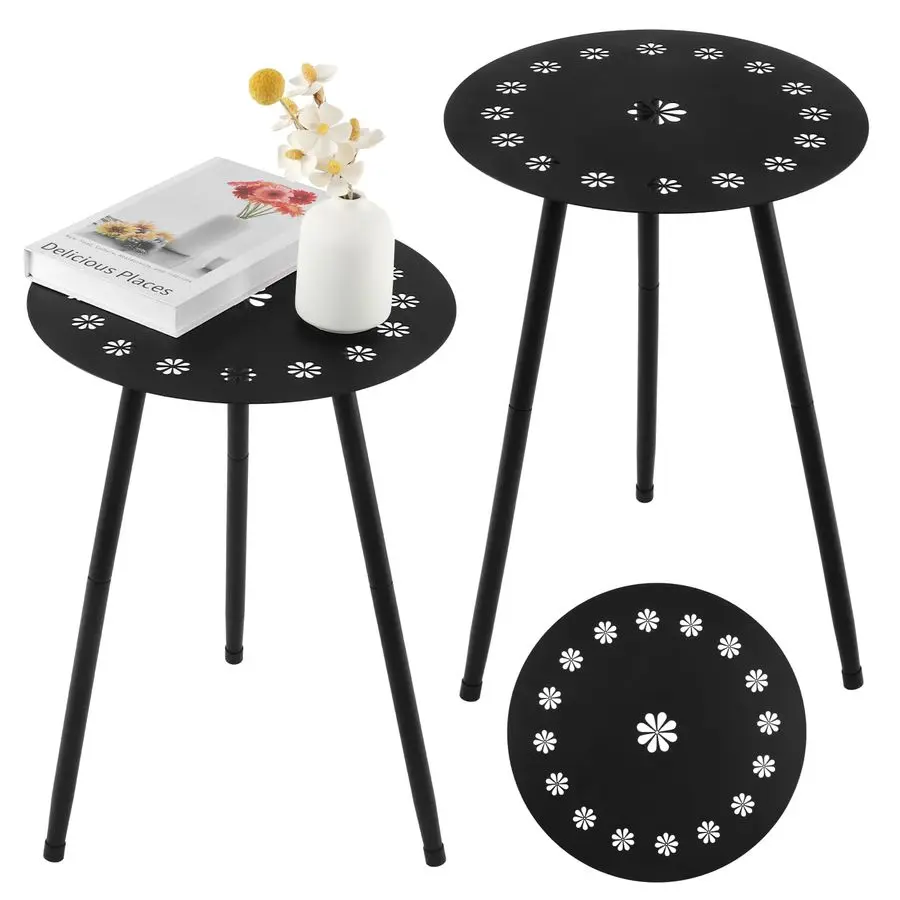 

Side Table Set of 2 Patio Round Tables for Outside Black End Tables Small Coffee Table End Table Modern Metal Porch Plant Stands