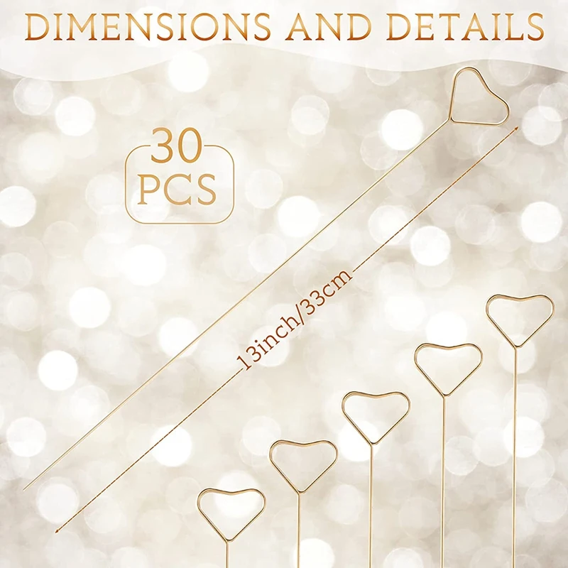 New 30 Pcs Metal Floral Place Card Holder, 13 Inch Heart Shape Flower Picks Clip For Floral Arrangement, Gift Card Holder