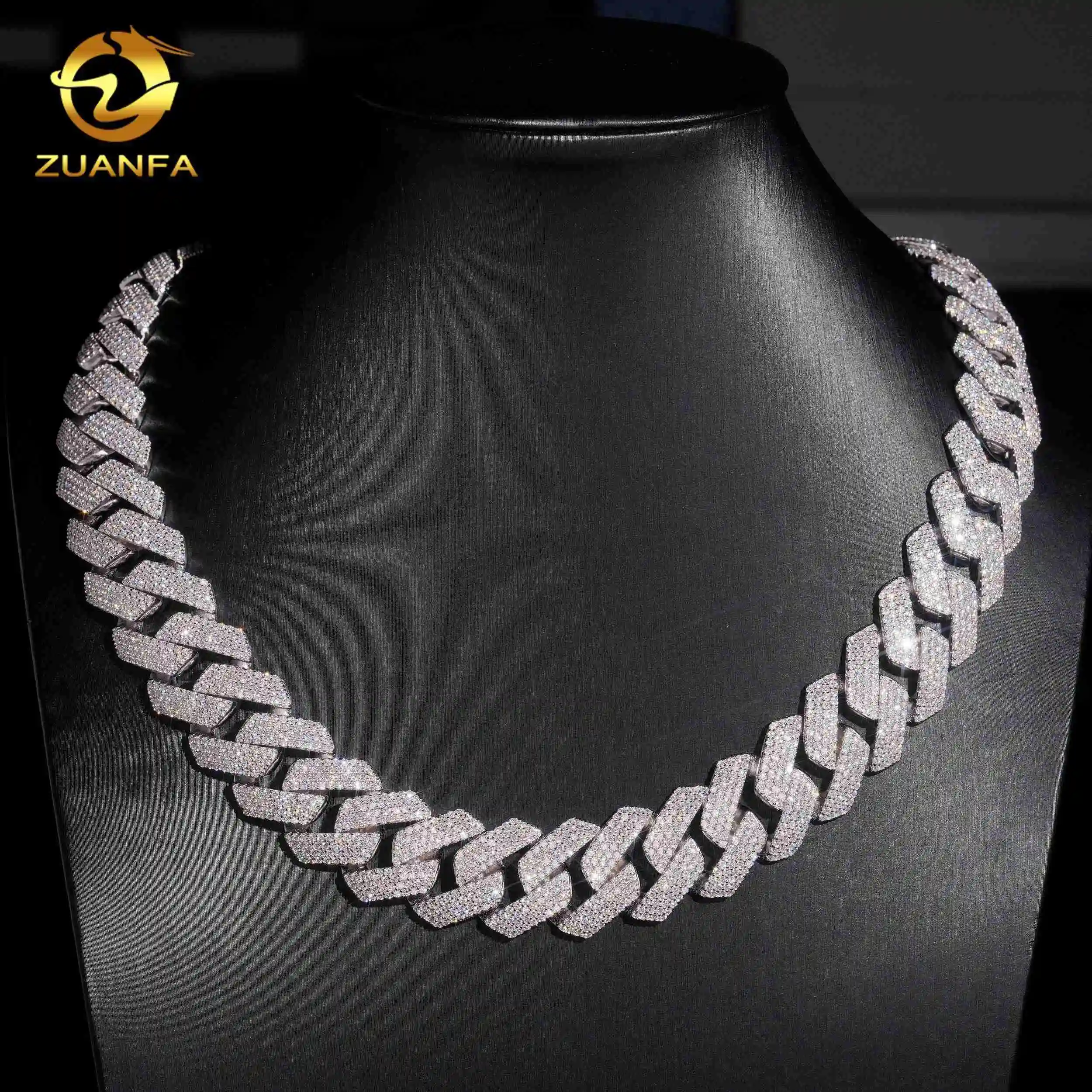 Cheaper Version Weight Reduced 20mm Cuban Chain VVS Moissanite GRA Certified 925 Miami Cuban Link Chain Necklace，