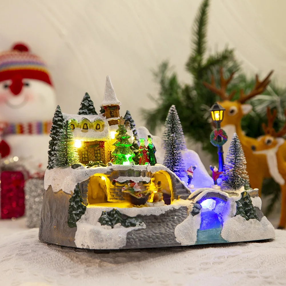 Hot Trend-Christmas Snow House Village LED Light Luminous Ornament Figurine Christmas Decorations Crafts Xmas Decor