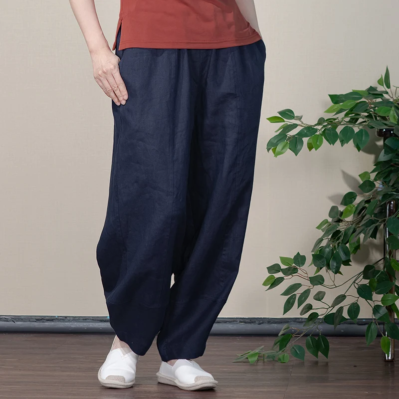 

Loose Wide Leg Pants Elastic Waist Cotton Linen Summer Long Trousers Ladies Casual Pants Middle-Aged Women's Faion