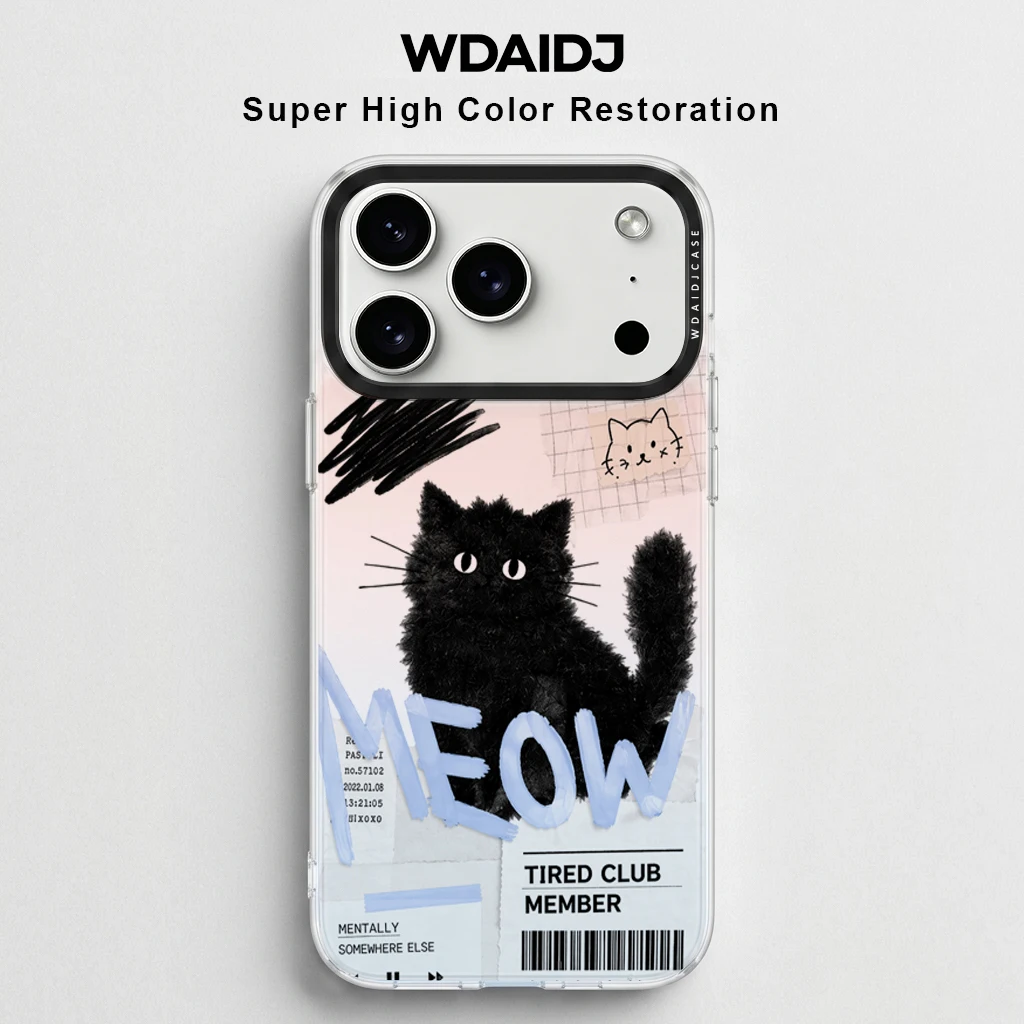 

Cool Black Cat Collage Clear Phone Case for iPhone 15 14 13 12 11 Pro Max Print Transparent Anti-Yellow Cover