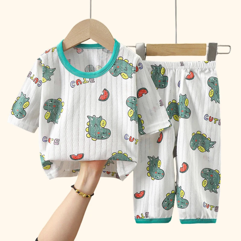 

Kids Clothes Three Quarter Sleeve Home Cotton Sleepwear Children's Clothing Boy Girl Autumn Winter Tops Pants SuitsChildrenSets