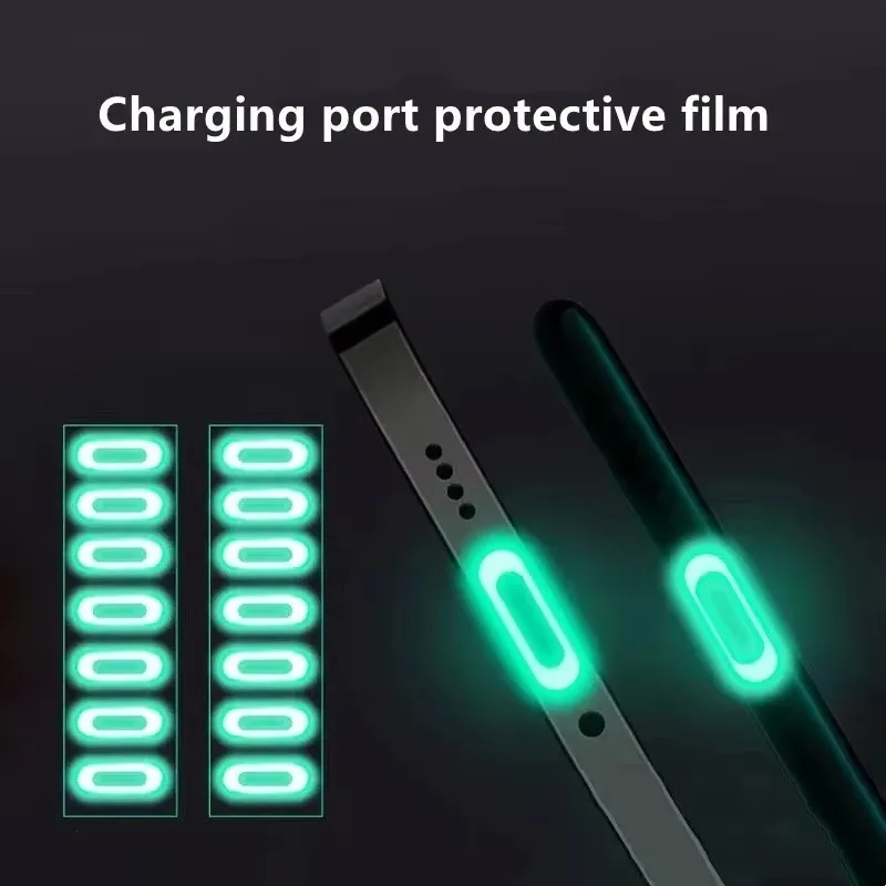 20/10/5 pçs telefone tablet porta de carregamento película protetora luminosa para ios tipo-c micro usb protetor universal adesivos fluorescentes