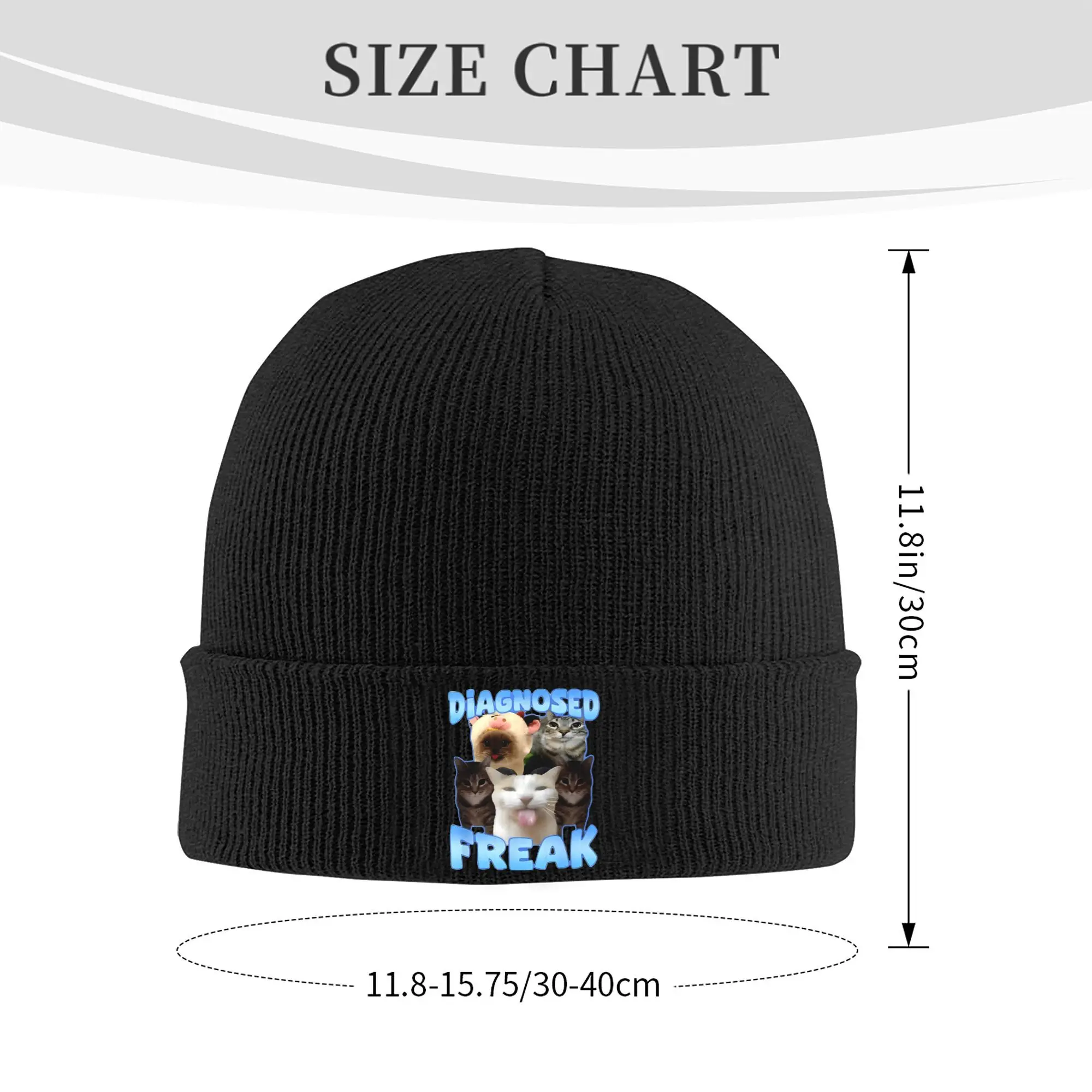 DIAGNOSED FREAK Knitted Caps for Women Men Beanies Autumn Winter Hats Acrylic Diagnosed Freak Funny Cat Meme Casual Melon Cap