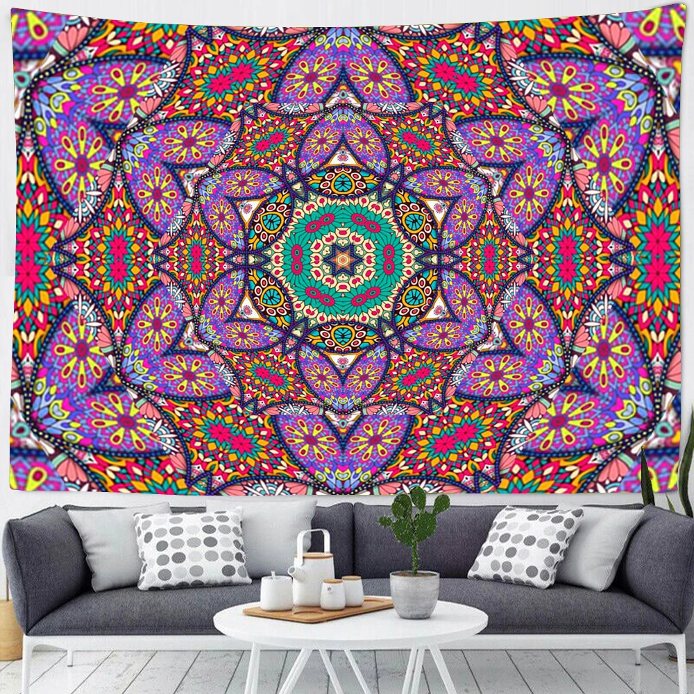 Psychedelic Indian Mandala Tapestry Wall Hanging Astrology Witchcraft Hippie Boho Dorm Bedspread Rug Background Cloth Decoration