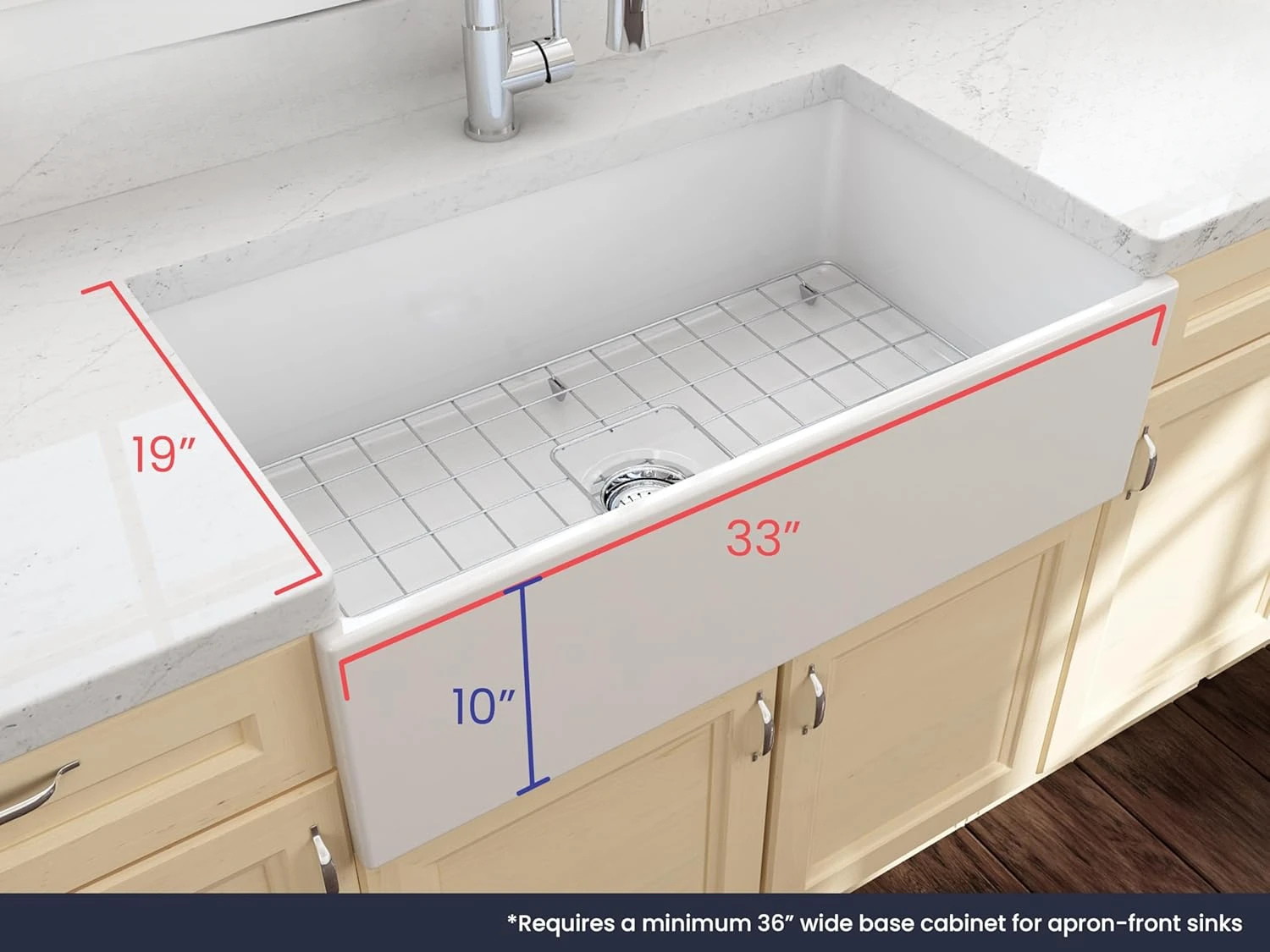 Contempo Farmhouse Apron Front Fireclay 33 in. Single Bowl Kitchen Sink with Protective Bottom Grid and Strainer in White