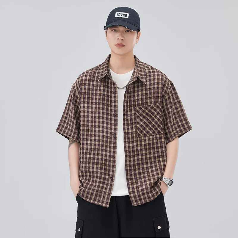 Men's Workwear Short Sleeve Shirt Jacket - Japanese Streetwear Urban Loose Fit Casual Cotton Utility Shirt Spring/Summer Outwear