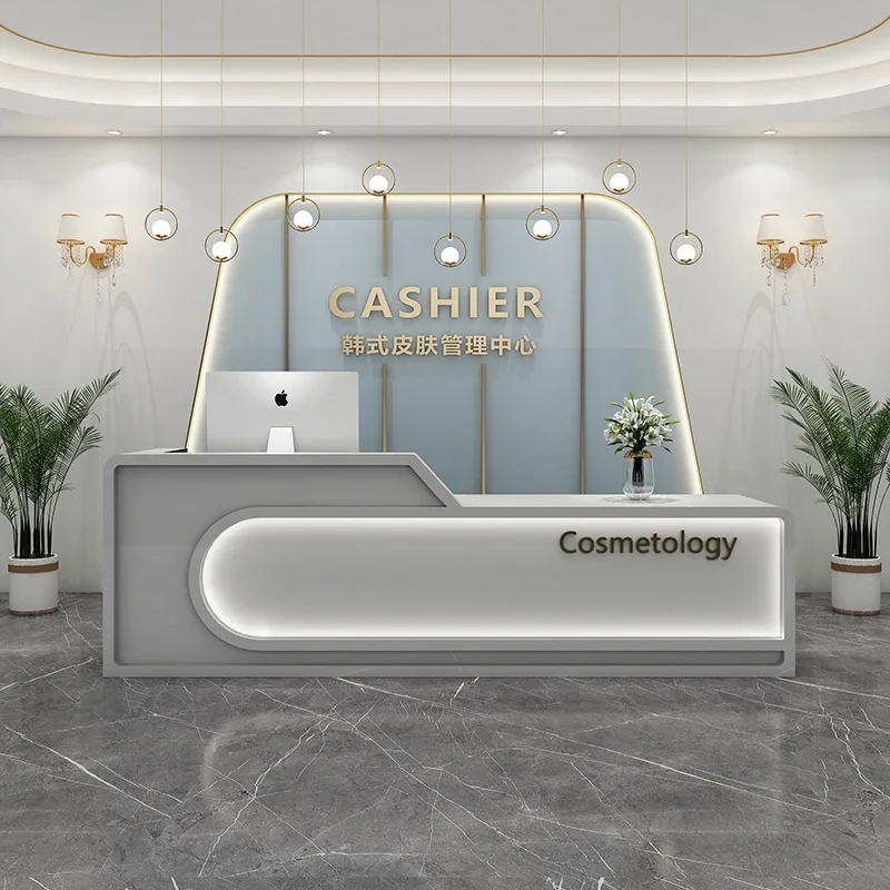 Luxury Modern Reception Desks Stylish Light Office Front Reception Desks Beauty Salon Mostrador Negocio Commercial Furniture