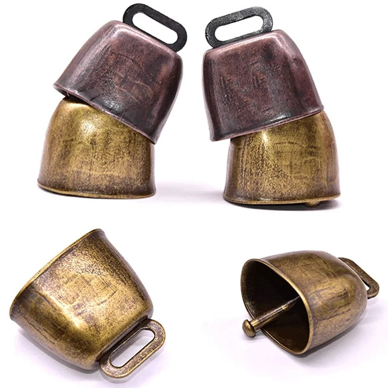 FBIL-6 Pcs Metal Cow Bell, Cowbell Retro Bell For Horse Sheep Grazing Copper, Cow Bells Noise Makers