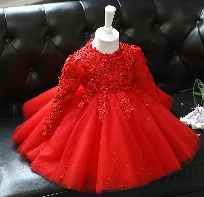 Baby Girls 1 st Birthday Baptism Princess Ball Gown Children New Autumn Long Sleeve Wedding Party Dress g130