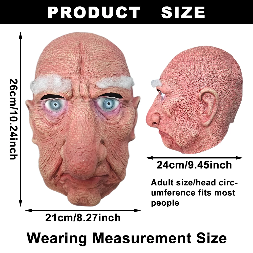 الرعب الأحمر الوجه الرجل العجوز قناع واقعية التجاعيد اللاتكس كامل رئيس تأثيري غطاء رأس للحفلات تحت عنوان المزحة هالوين عيد الميلاد