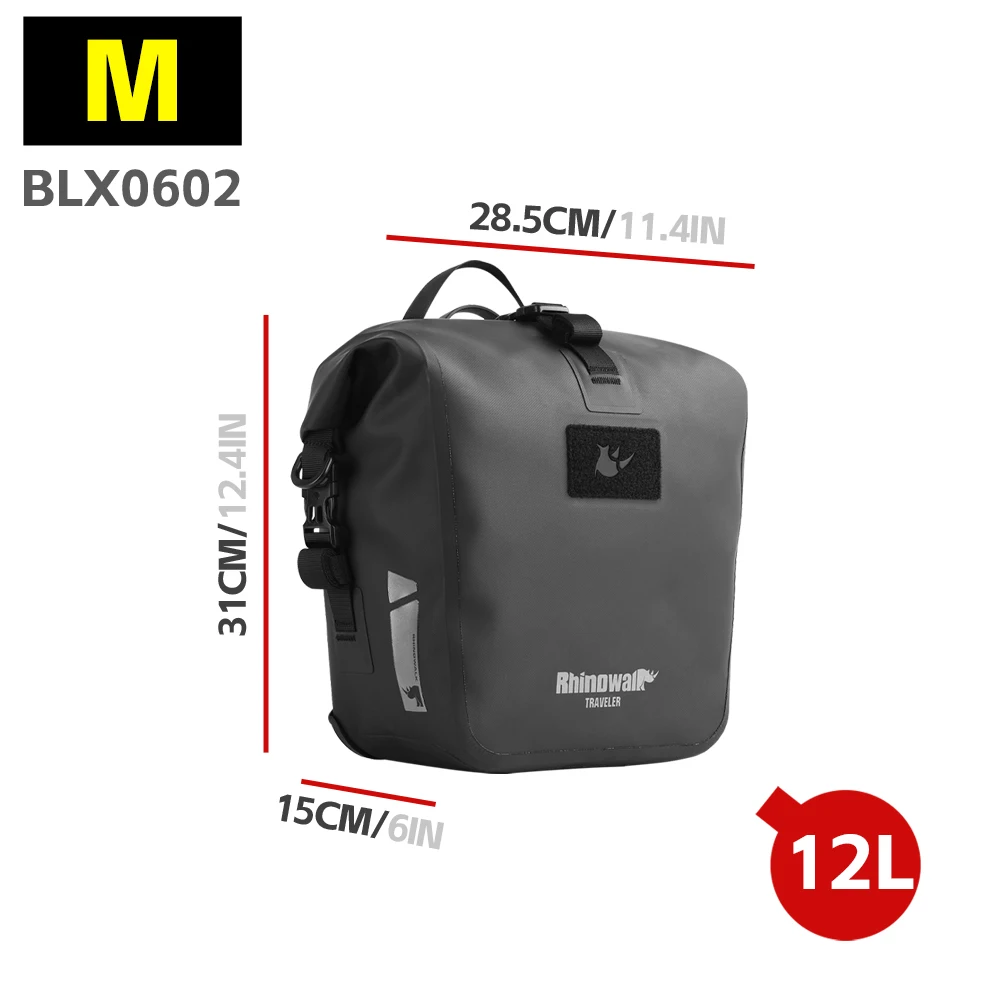 Rhinowalk Fietstas Waterdicht Quick Release 6-12-20-25L Voor Road MTB Touring & Vouwfiets Lange Dist Fietsen Side Pack