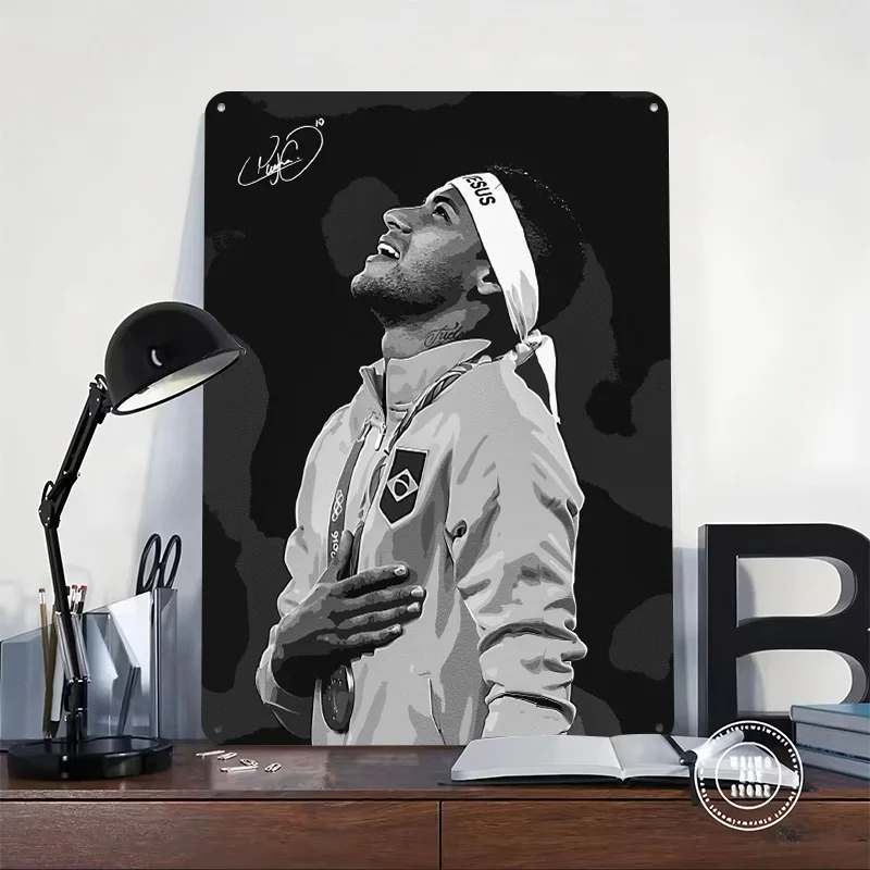 Neymar Jr. Portrait Poster Customized Vintage Metal Signs Wall Art Retro Tin Plaque for Office Decoration Gaming Desk Decor Room