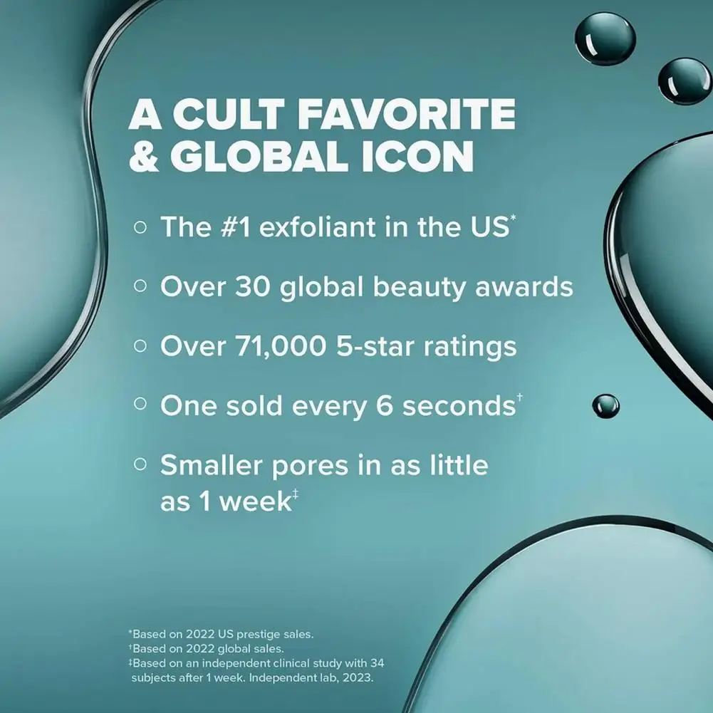 2% جوهر حمض الساليسيليك يقلص المسام ويلاشى علامات حب الشباب ويحسن البشرة ويقشر البشرة بلطف للعناية بالوجه