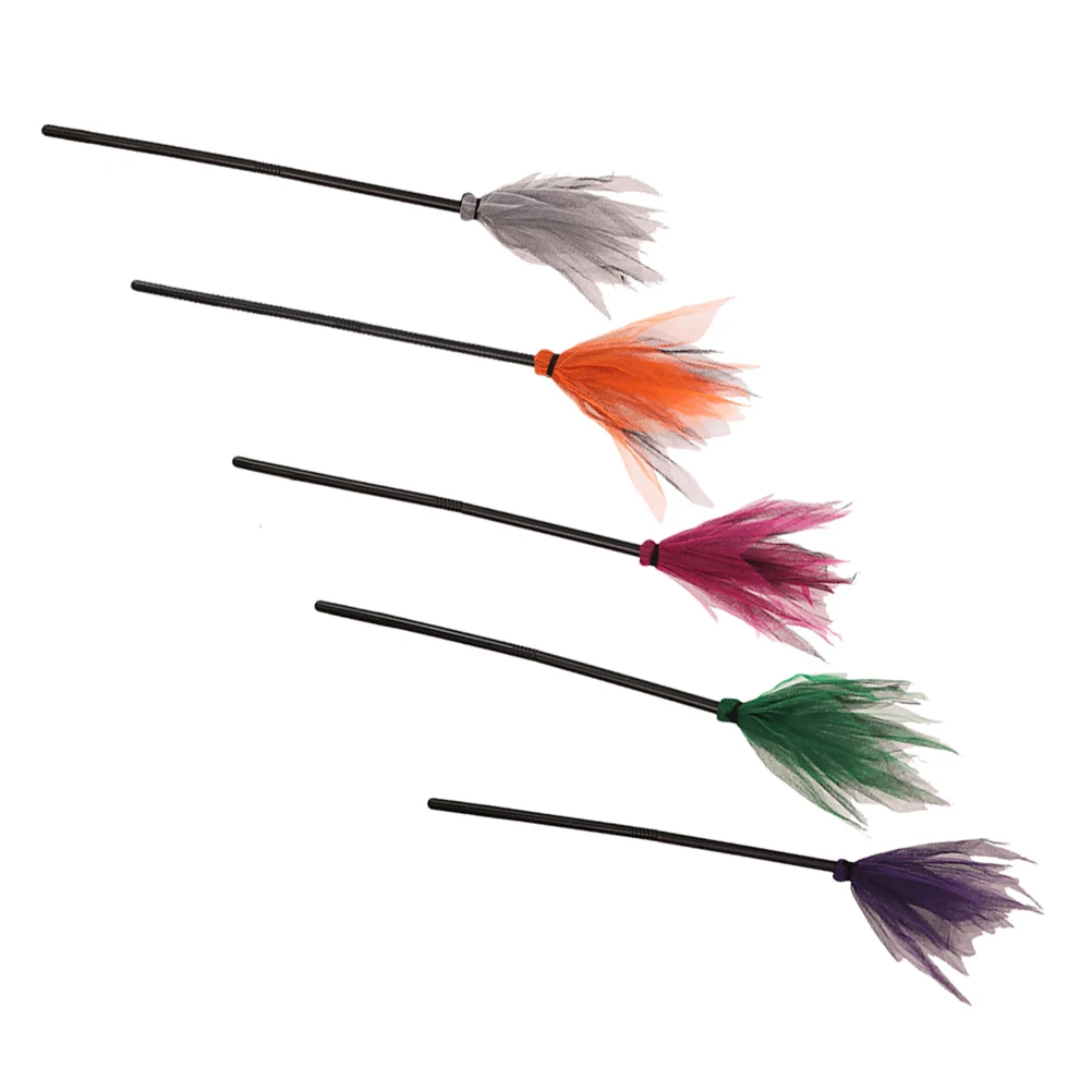 

5 Pcs Broom Props Halloween Decor Scene Adornment Performance Indoor Decorations Besom Party Witch
